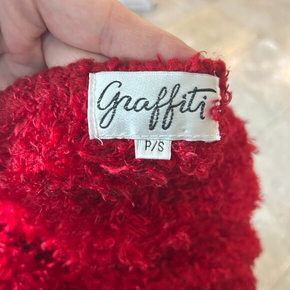 Vintage Red Chenille Cropped Sweater Sz S Fuzzy Cozy 3/4 Sleeve Christmas Xmas - Picture 4 of 5